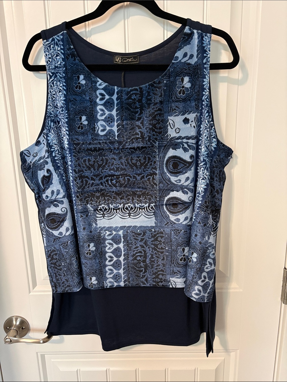 DG2 by Diane Gilman Blue Patchwork-Print Sleeveless Easy Tank